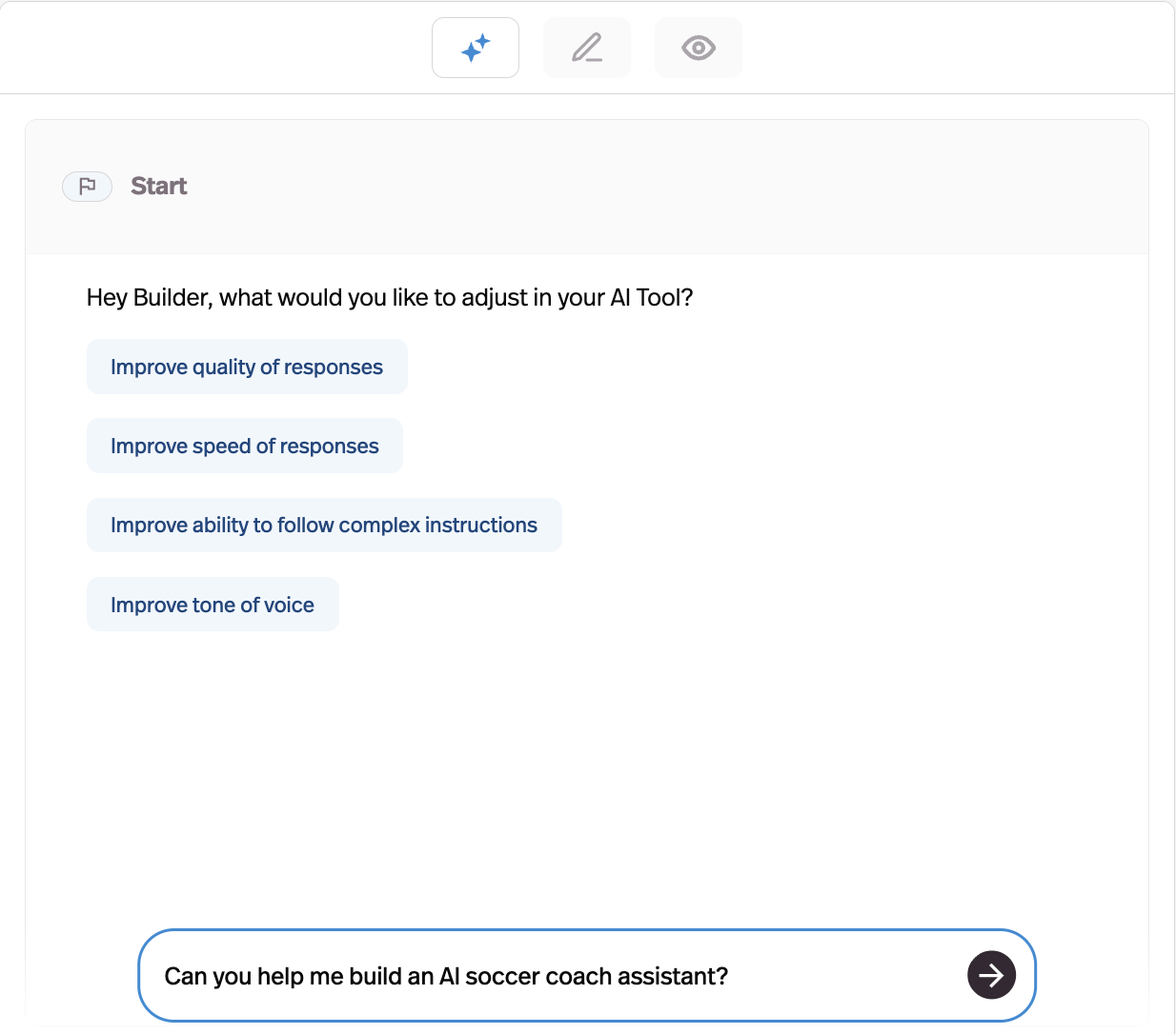 Pickaxe Agent Builder AI Helper tab for building client onboarding agent